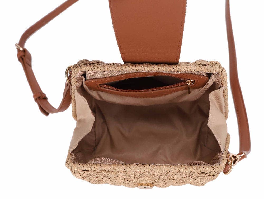 Straw Crossbody Bag With Beaded Buckle