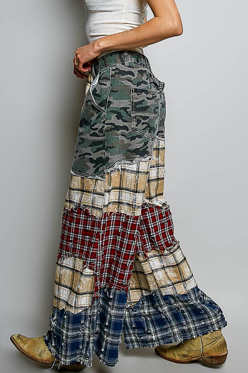 Asymmetrical Patchwork Twill Pants