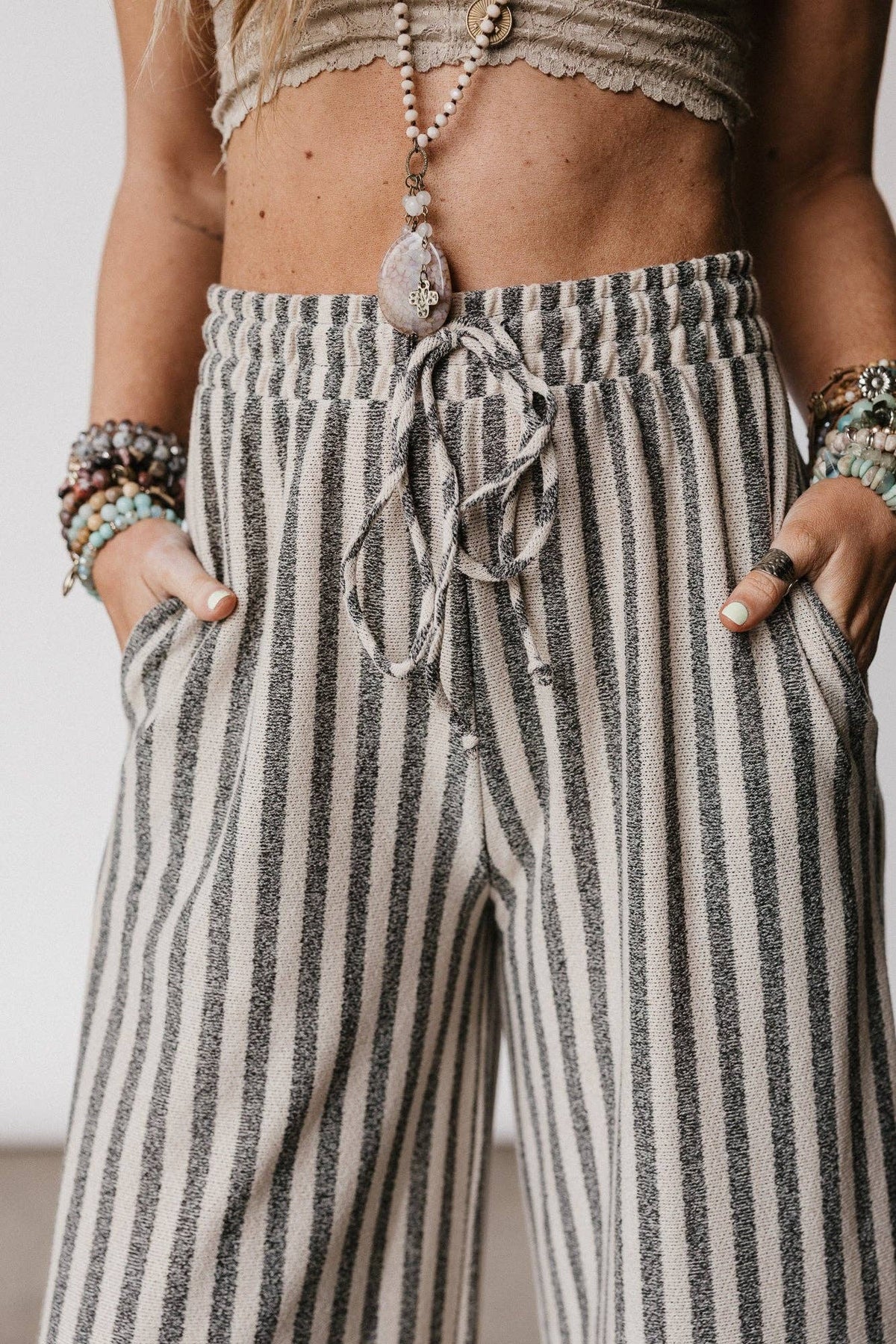 Ibiza Breeze Drawstring Pants - Taupe Black