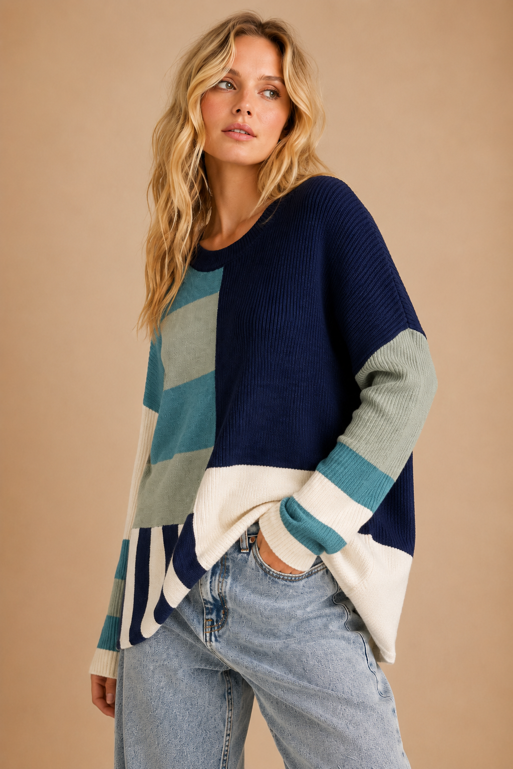 Colorblock Contrast Knit Sweater