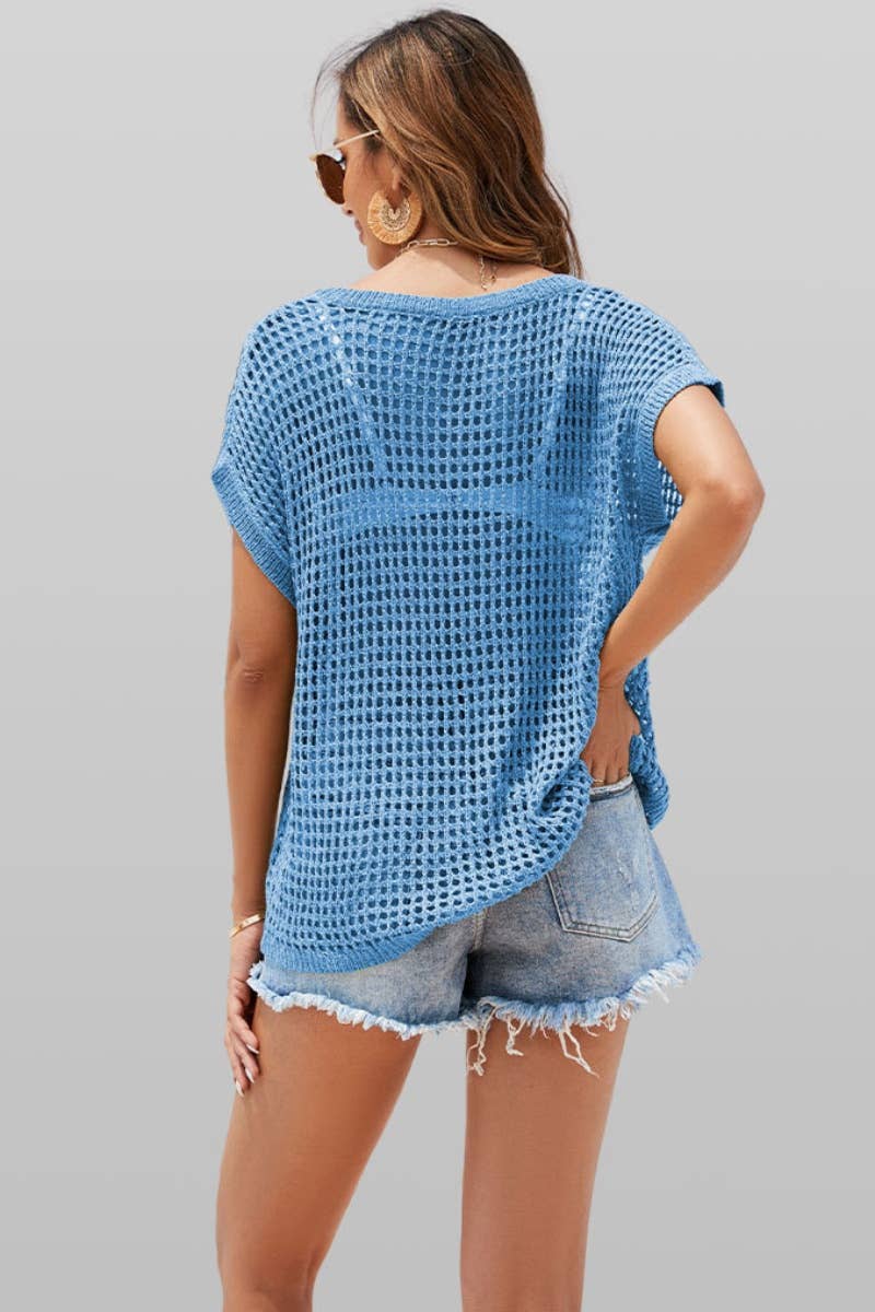 Beach Sexy Knit Cut-Out Bat Sleeve Top