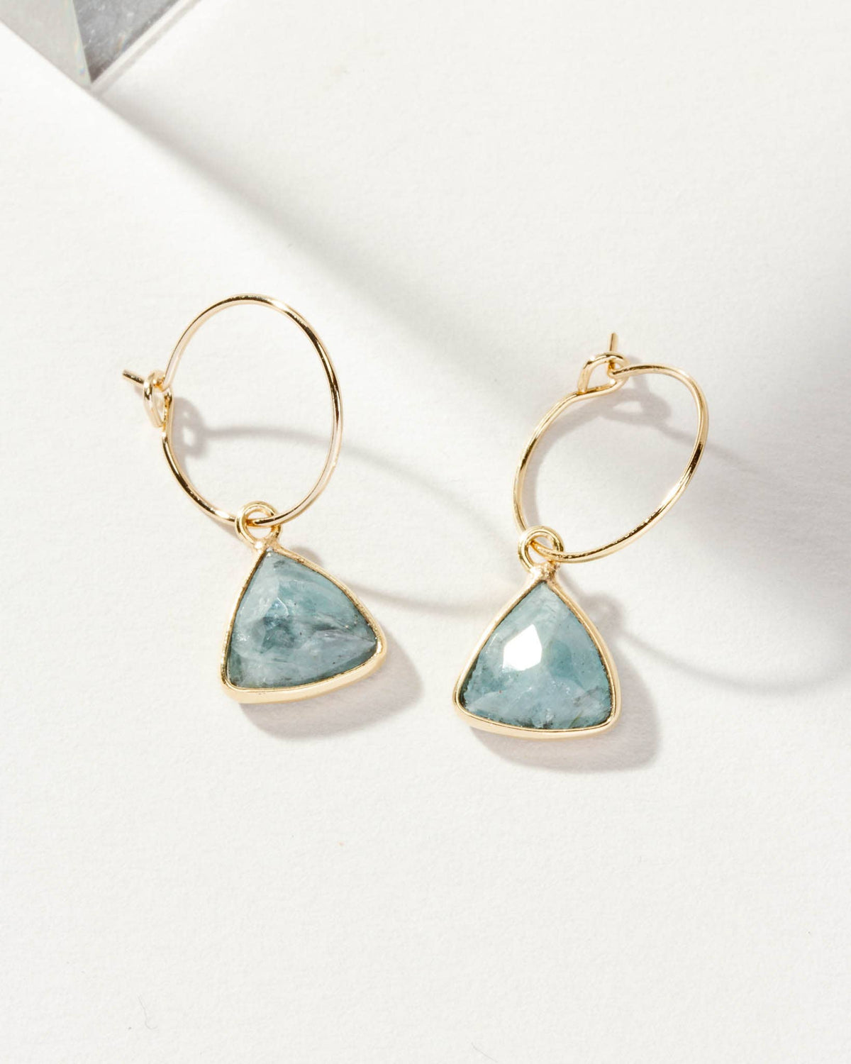 Aquamarine Triangle Mini Hoop Earrings