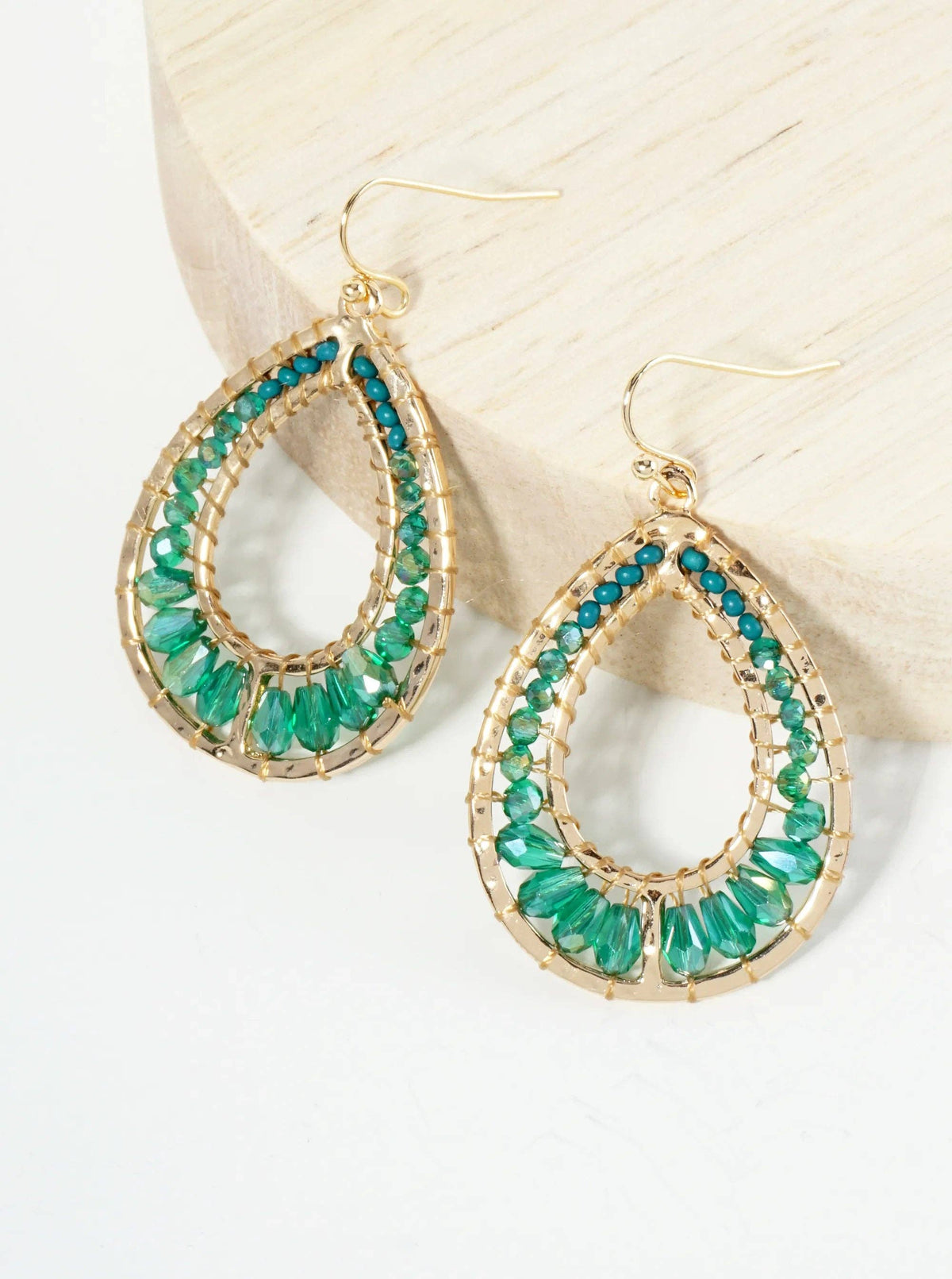 Teal Glass Bead Open Teardrop Earrings