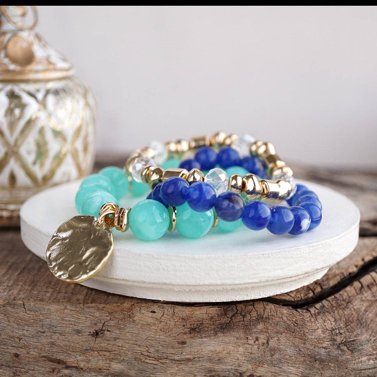 Stretchy Beaded Summer Bracelets - Gilded Sorbet Stack – Set of 3