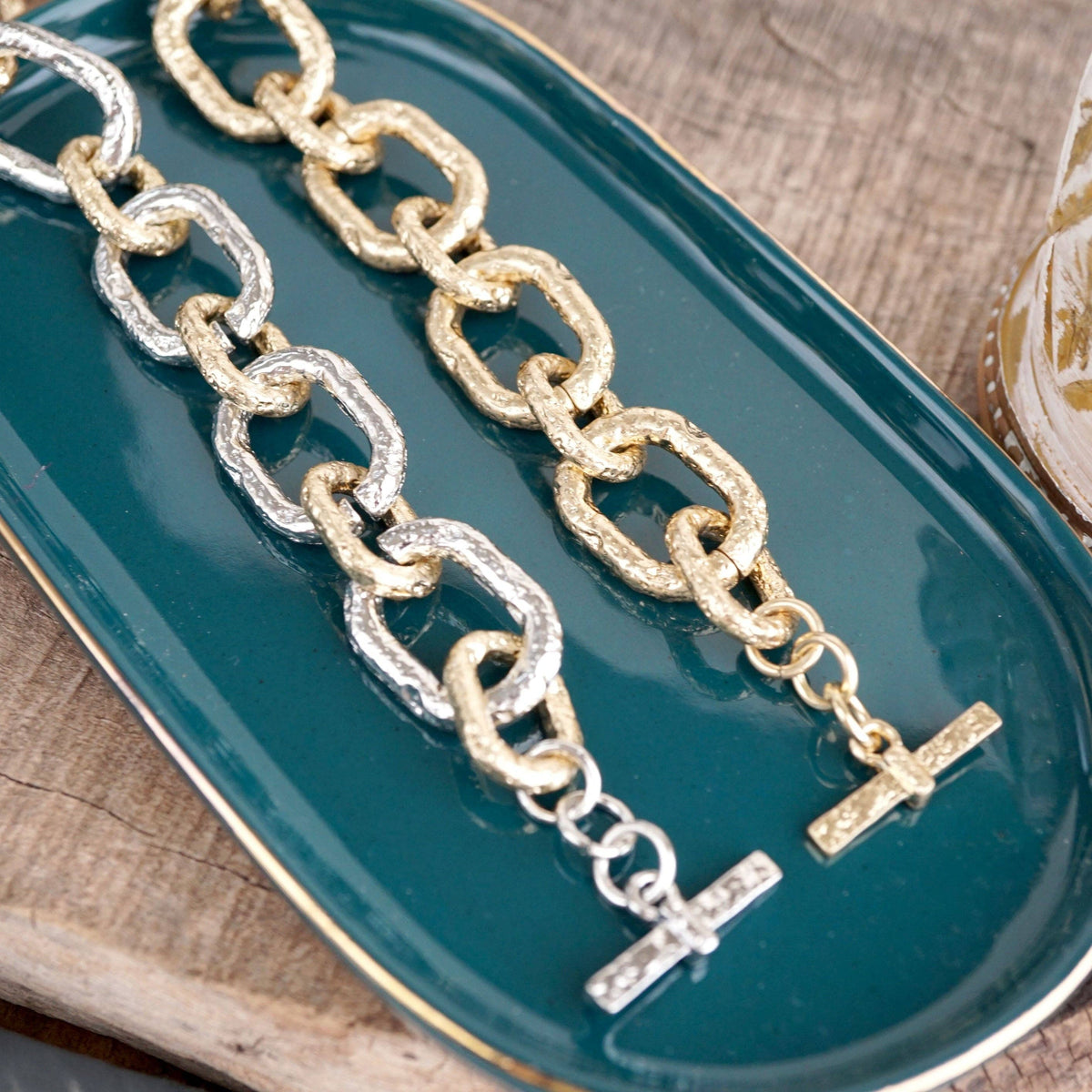 Chunky Chain Rectangle Link Bracelet Worn Gold Silver - Luxe Link