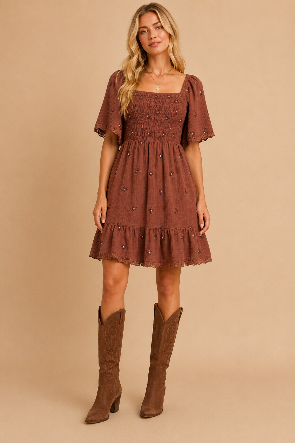Gauze Floral Embroidered Dress
