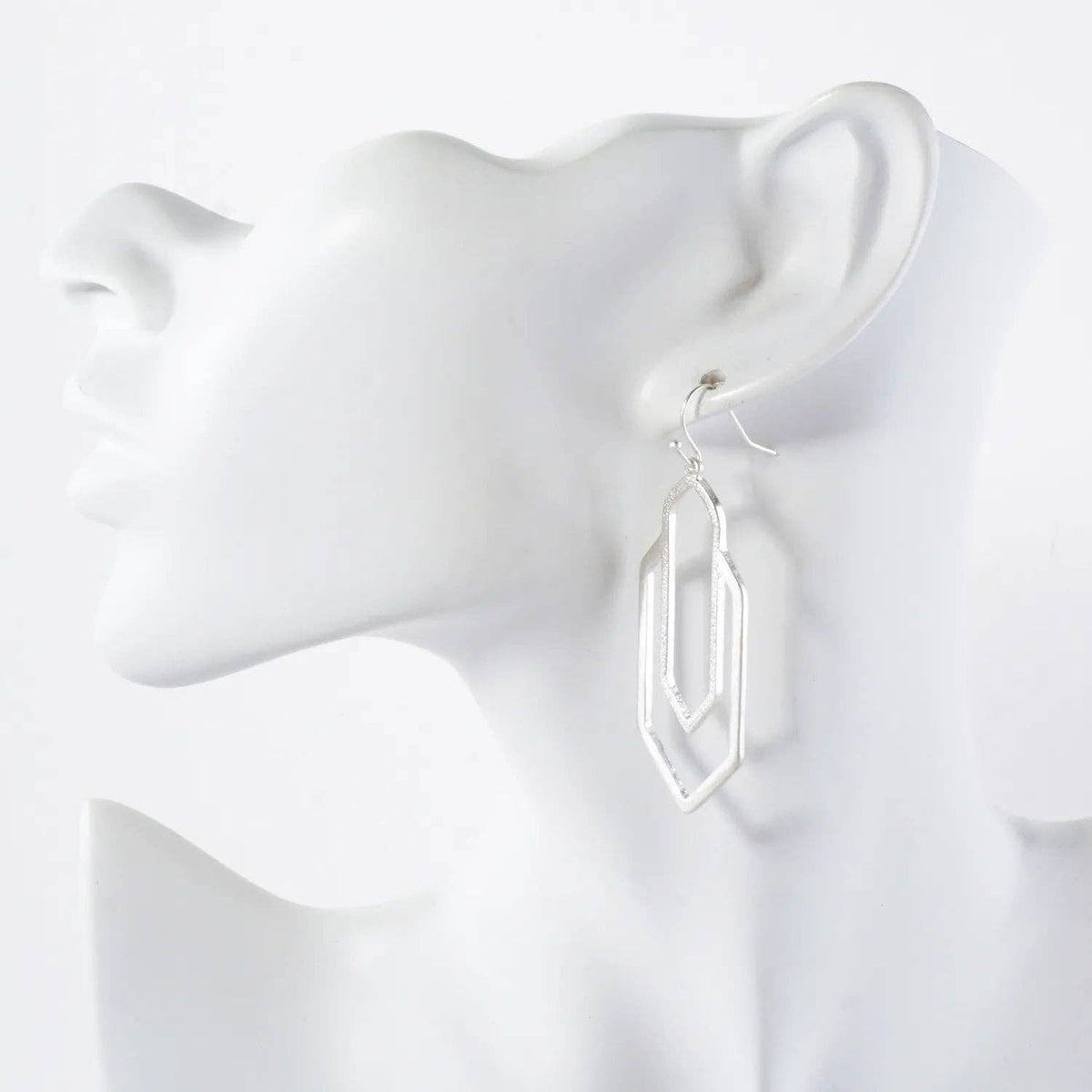 Worn Silver Textured Geometric Drop Earrings