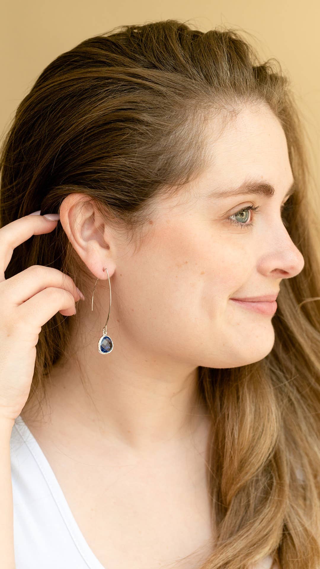 Gemstone Thread Through Earring 80 Color Choice Gold Silver
