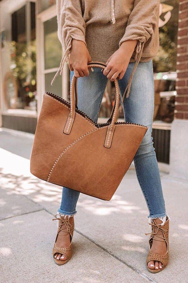 Stitch Trim Detail Shoulder/Tote Set Bag