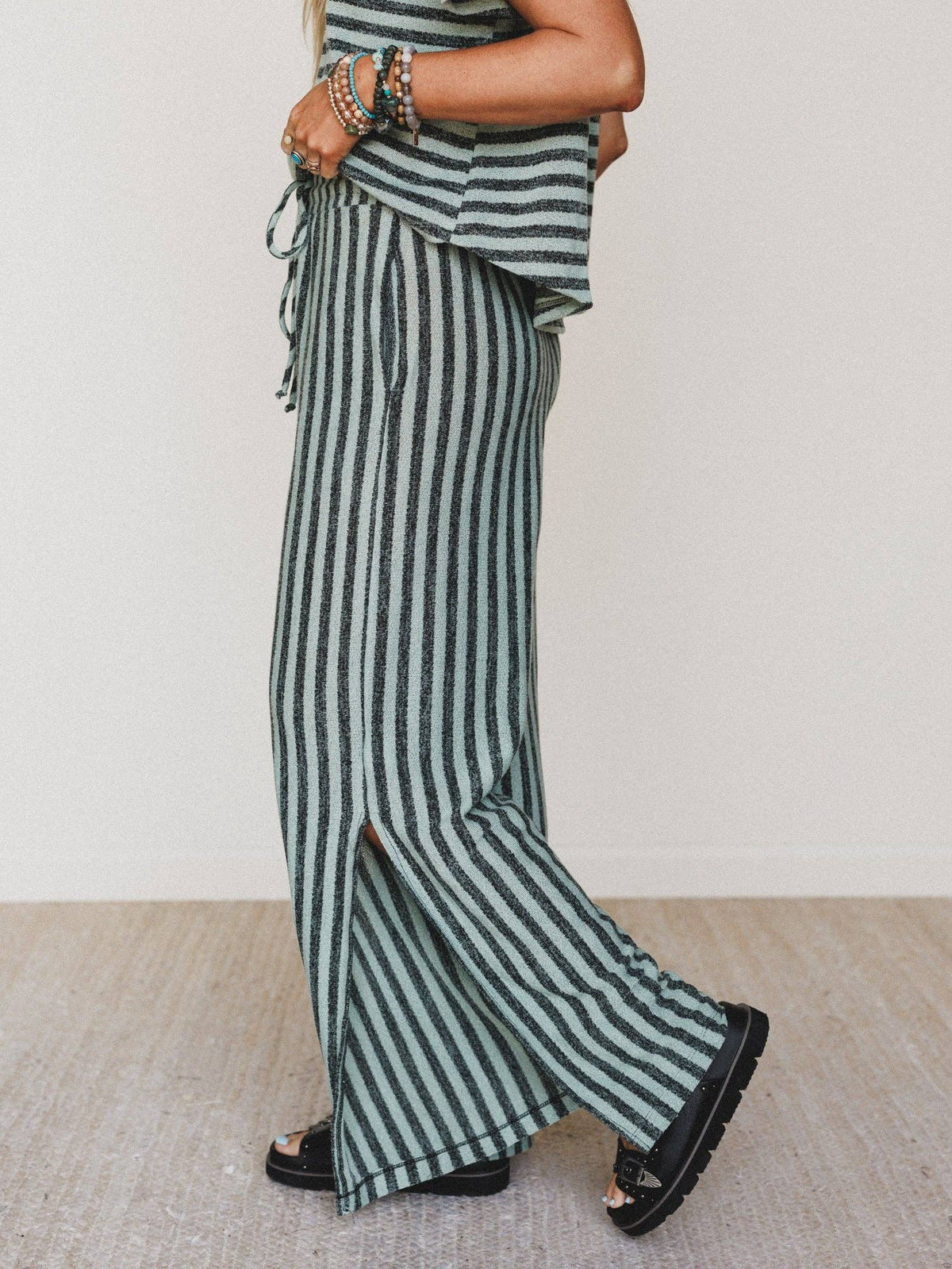 Ibiza Breeze Drawstring Pants - Sage Black