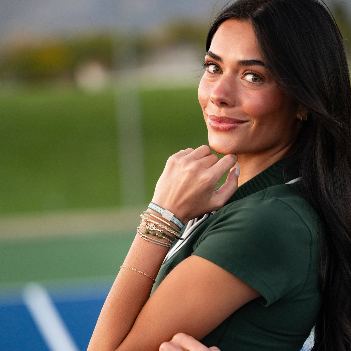 "Ace" Green & Gold Tennis Racket Charm Hair Tie Bracelets
