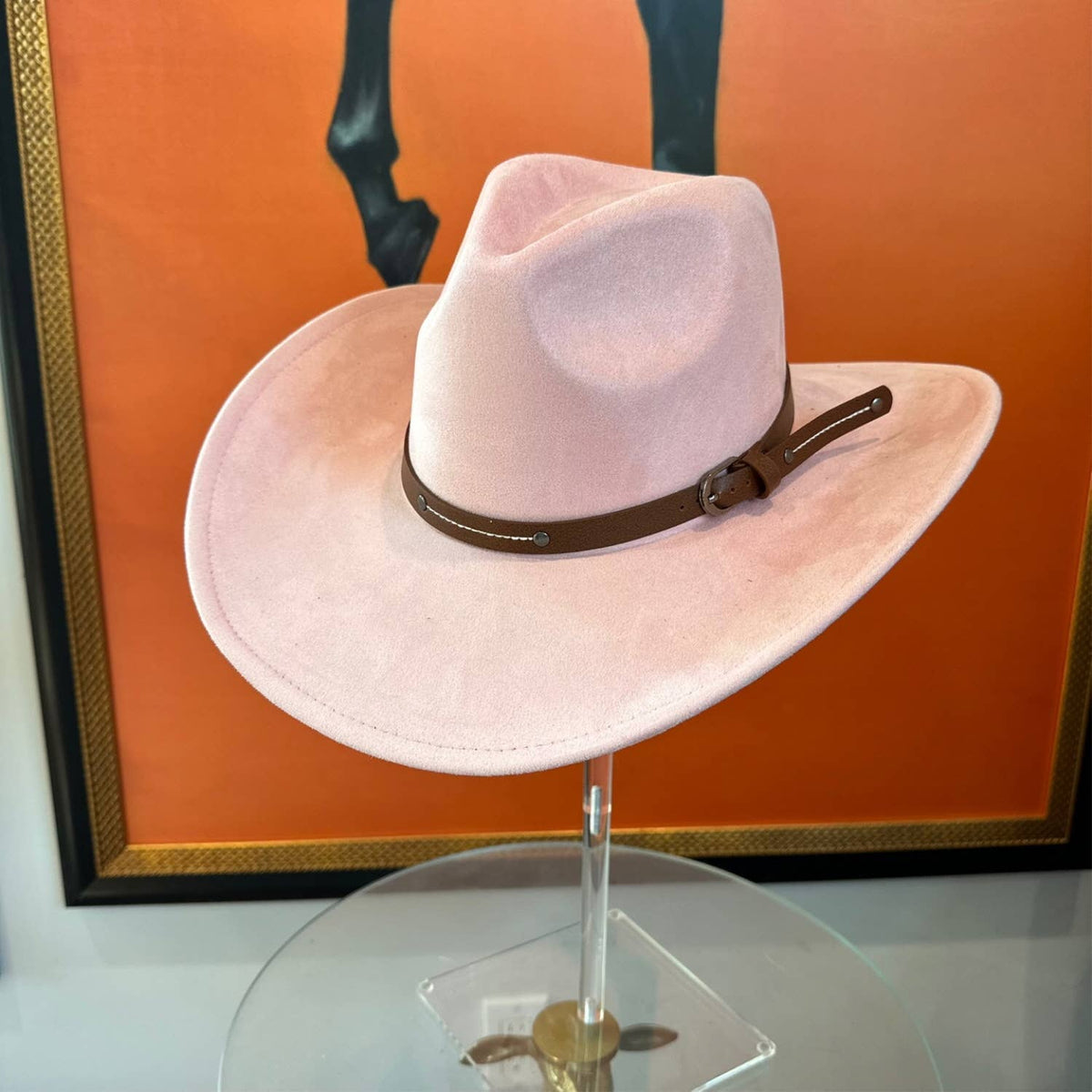 Vegan Suede Cowboy hat stiff Brim W/ Leather  Belt