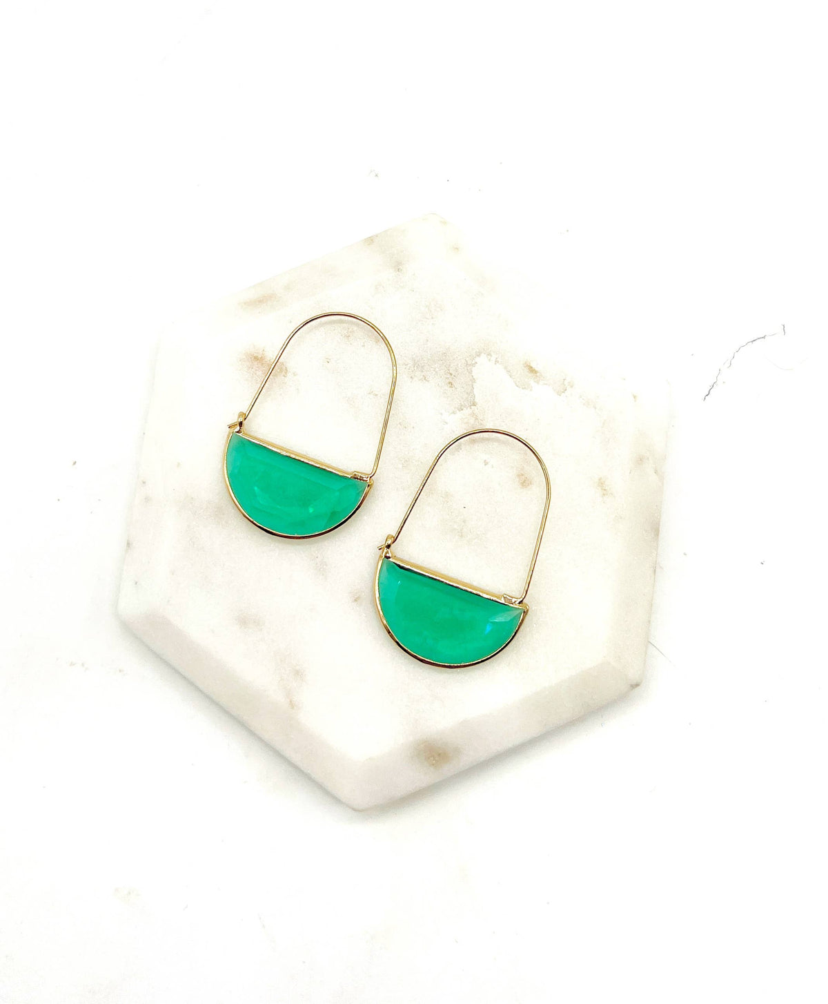 Emerald Green Gem Hoop Earrings
