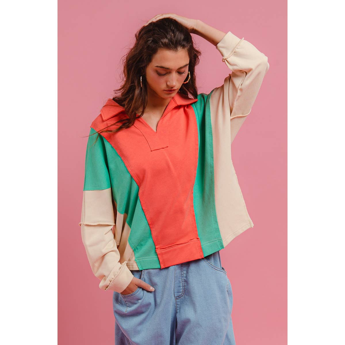 Colorblock French Terry Knit Top