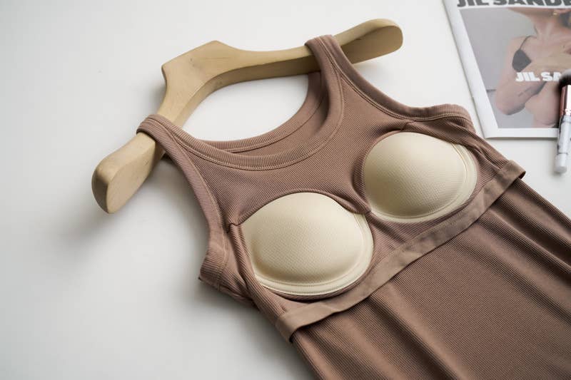 XL / Essential Basic Rib Soft tank top w built in bra