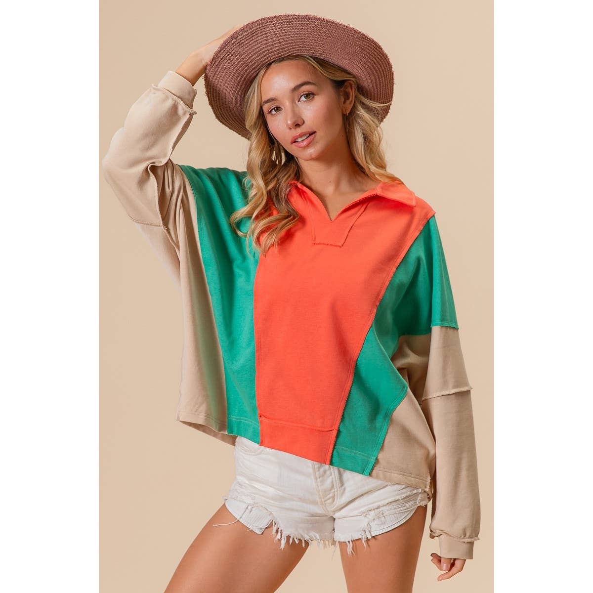 Colorblock French Terry Knit Top