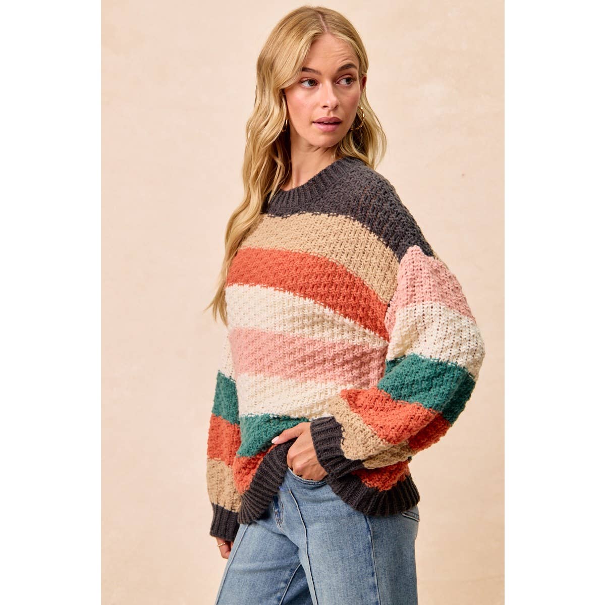 Stripe Color Block Chunky Sweater Pullover