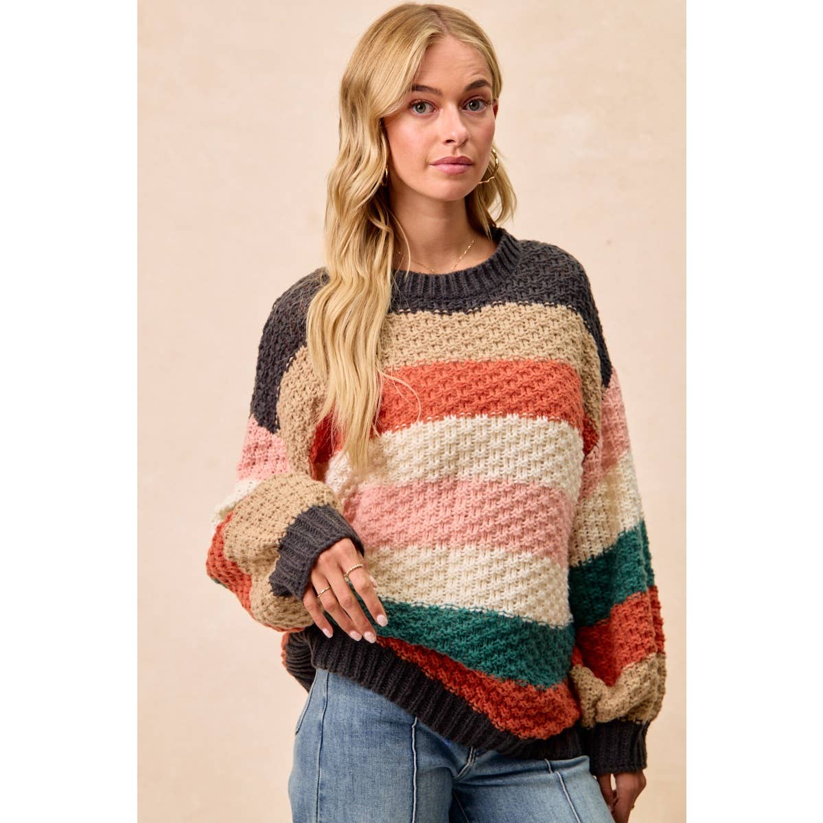 Stripe Color Block Chunky Sweater Pullover