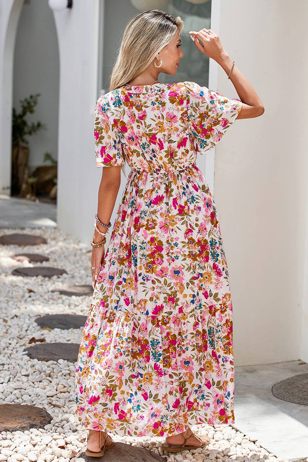 Floral V-Neck High Waist Maxi Dress