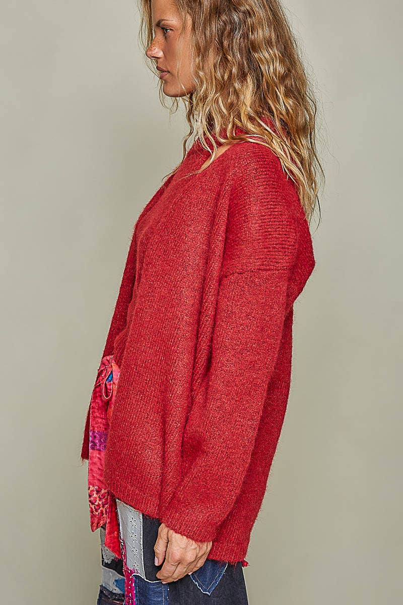 Red Wine Ribbed Knit Cardigan & Top Set