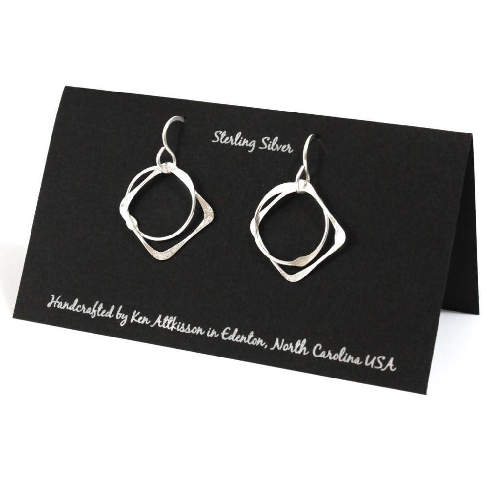 Sterling Silver Earrings Circle, Square
