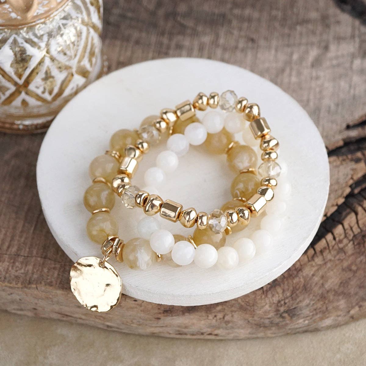 Stretchy Beaded Summer Bracelets - Gilded Sorbet Stack – Set of 3