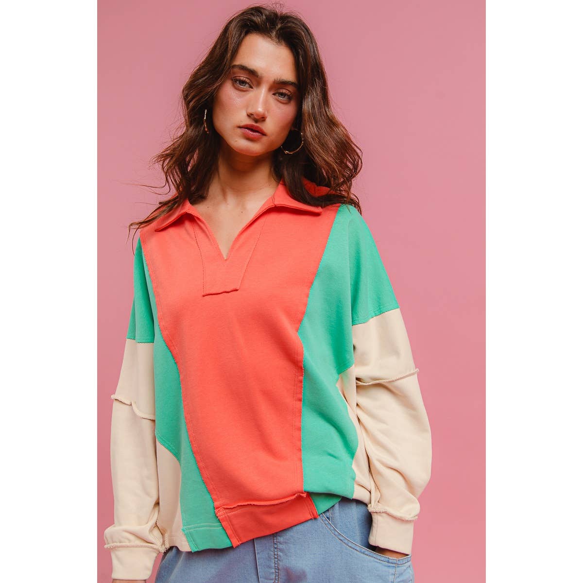 Colorblock French Terry Knit Top