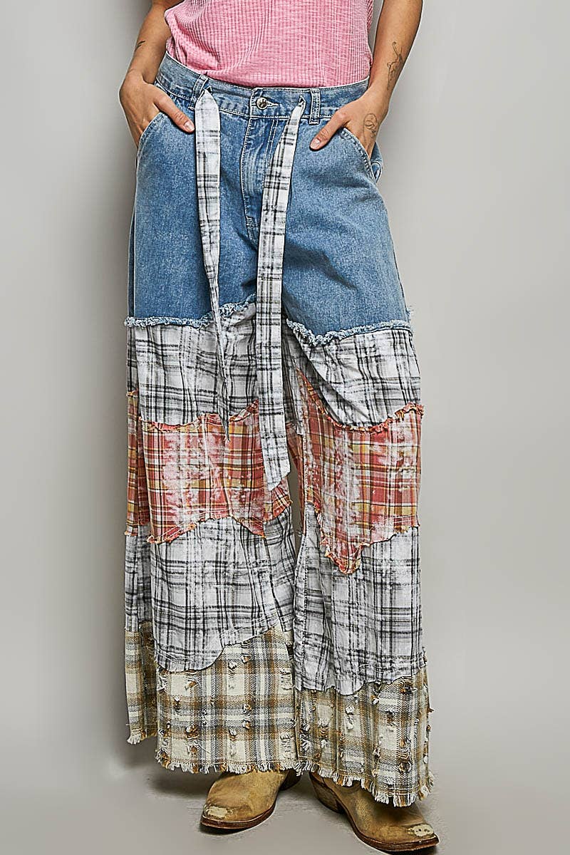 Asymmetrical Patchwork Twill Pants