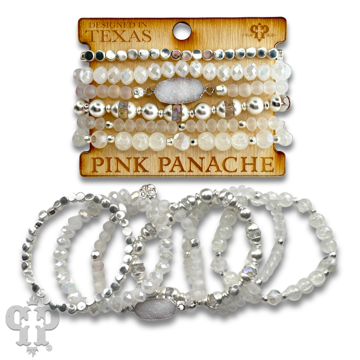 Six strand variety bead and druzy charm bracelet