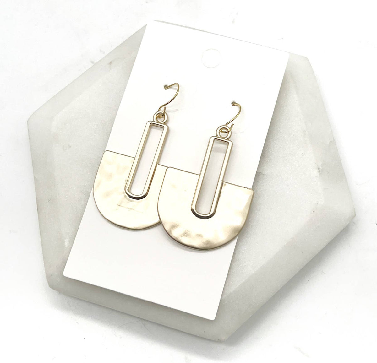 Gold Metal Fan Pendant Statement Earrings