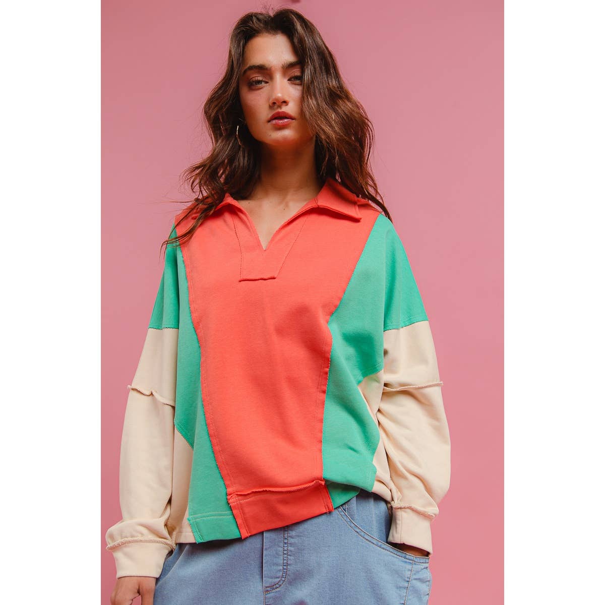 Colorblock French Terry Knit Top
