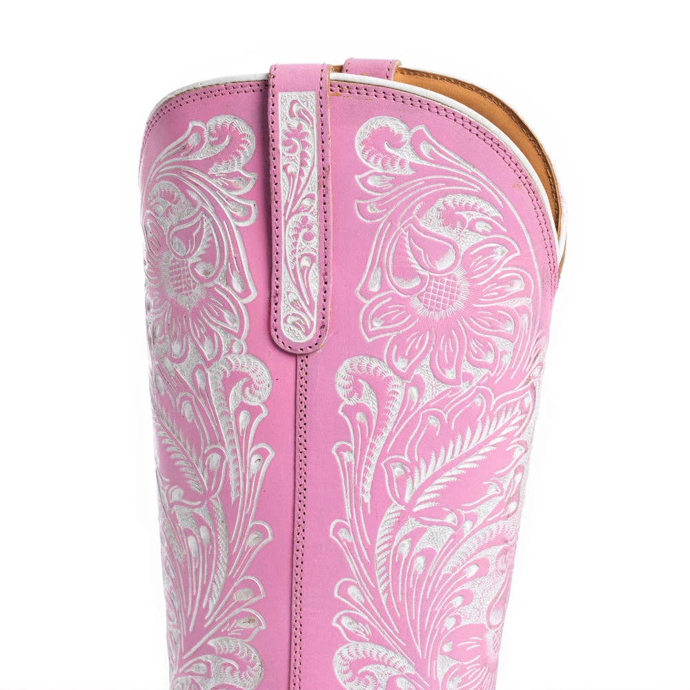 Pink Hand-Tooled Floral Western Boots