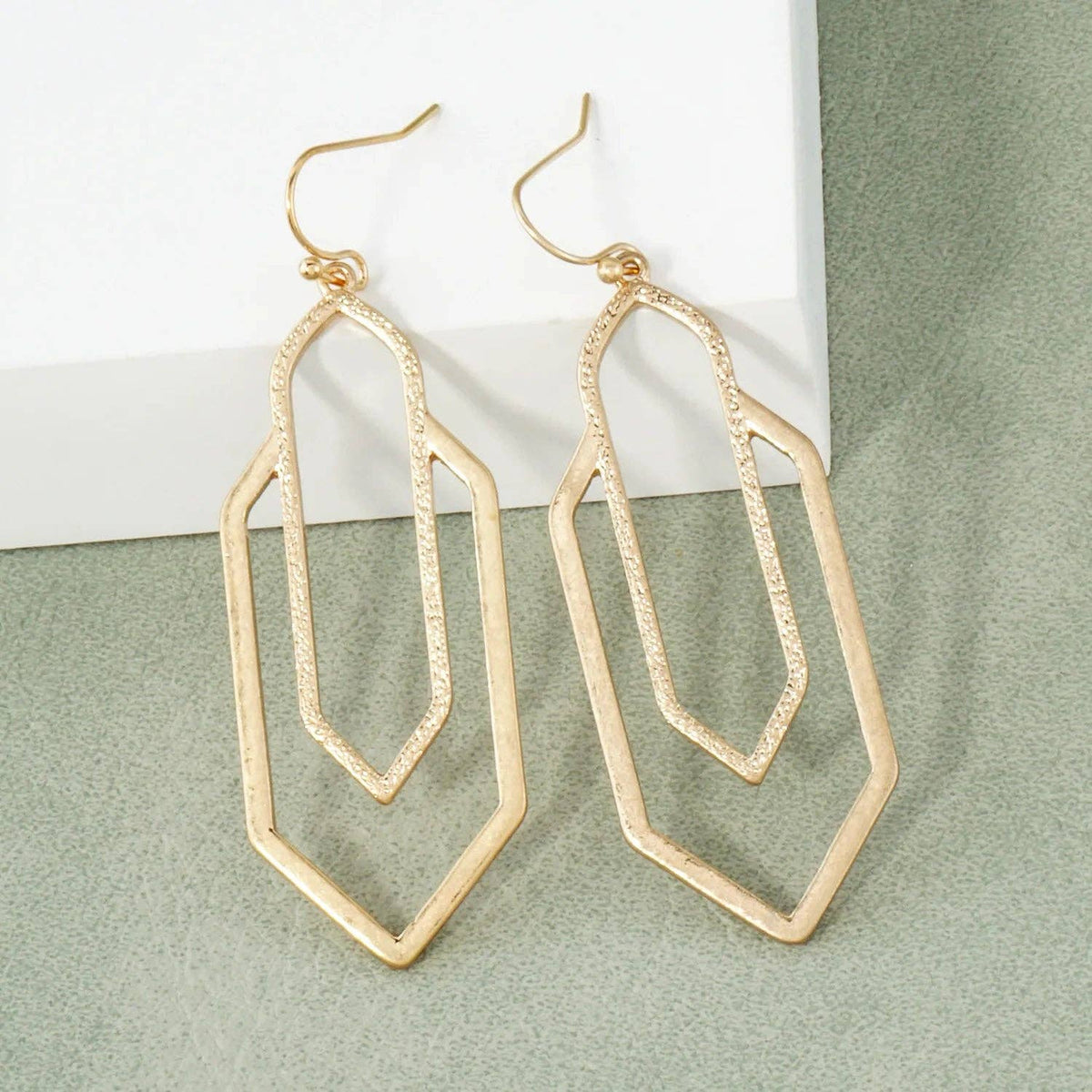 Worn Silver Textured Geometric Drop Earrings