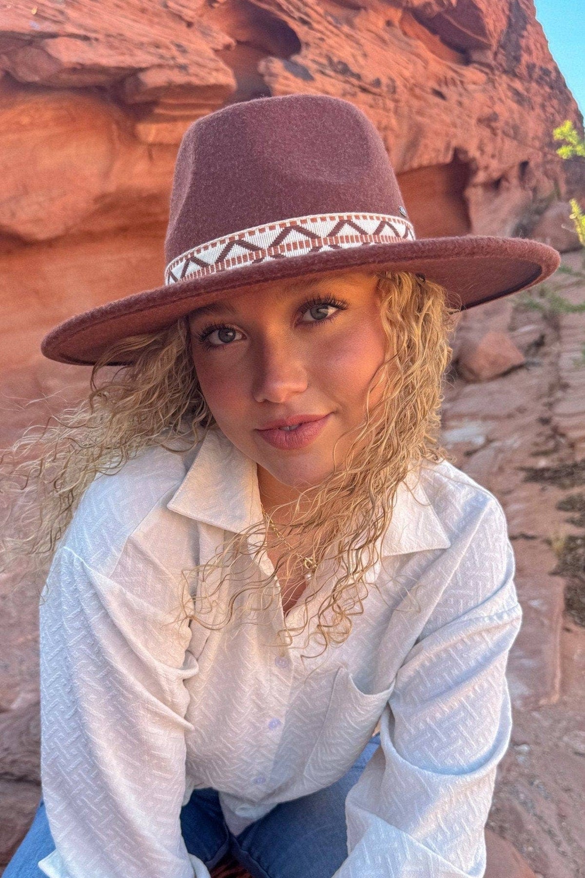 Geometric Band Felt Panama Hat