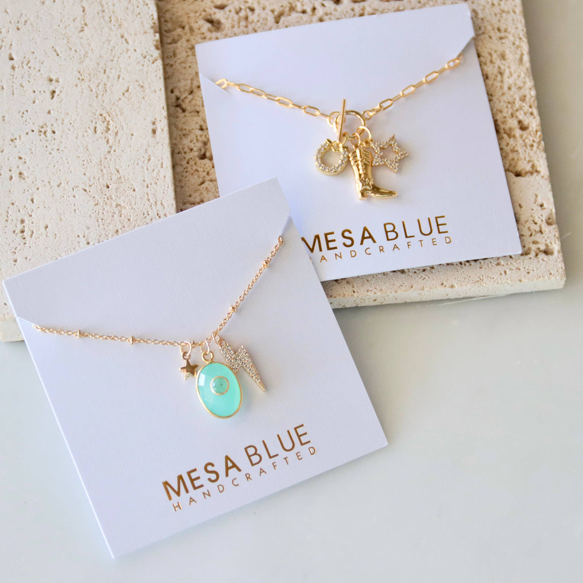Aqua Chalcedony CZ Lightning Bolt Necklace