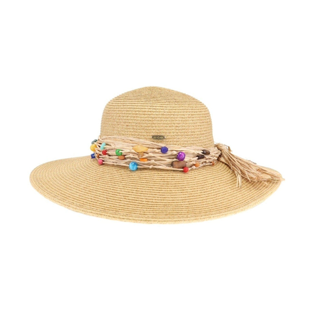 Gloria Colorful Bead Trim Wide Brim Hat