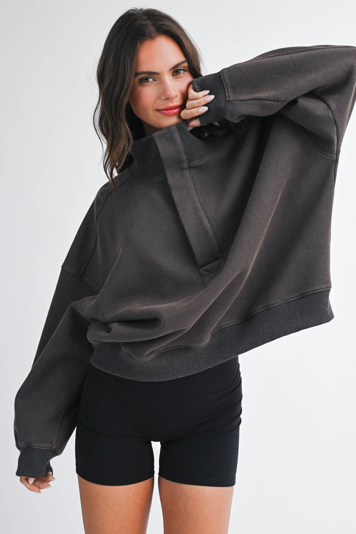 Oversized Snap Neck Pullover Sweatshirt