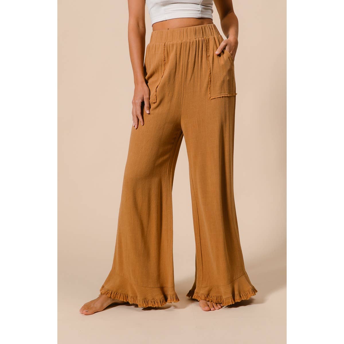Washed Frayed Pants with Side Pocket