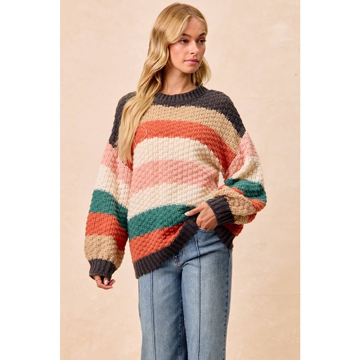 Stripe Color Block Chunky Sweater Pullover