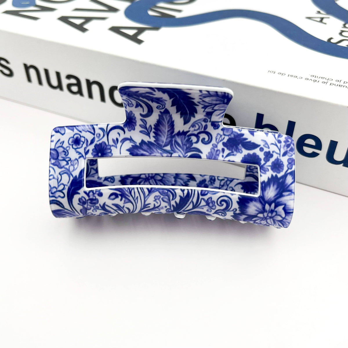 Blue and White Porcelain Pattern Hair Claw Clip
