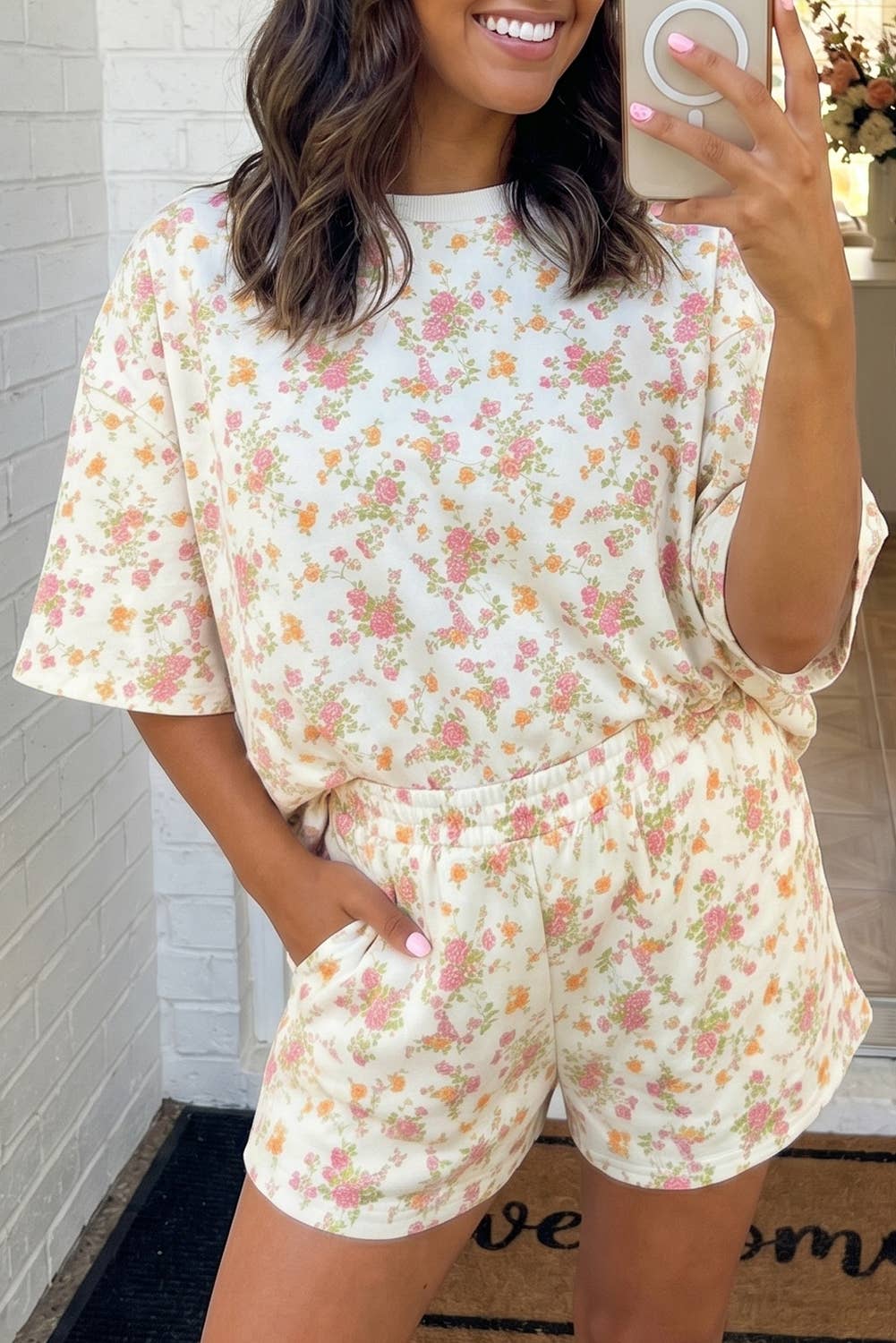 LAS Floral Oversized Tee and Shorts Set