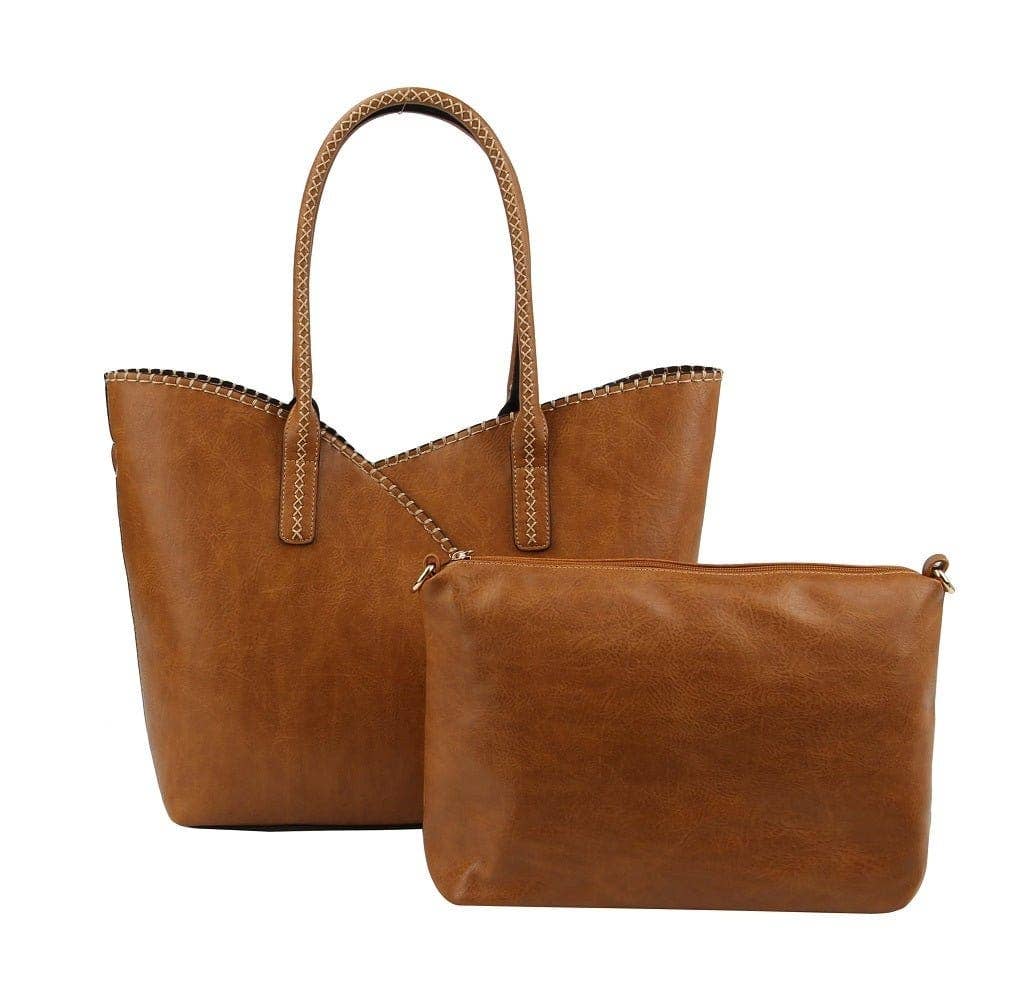 Stitch Trim Detail Shoulder/Tote Set Bag