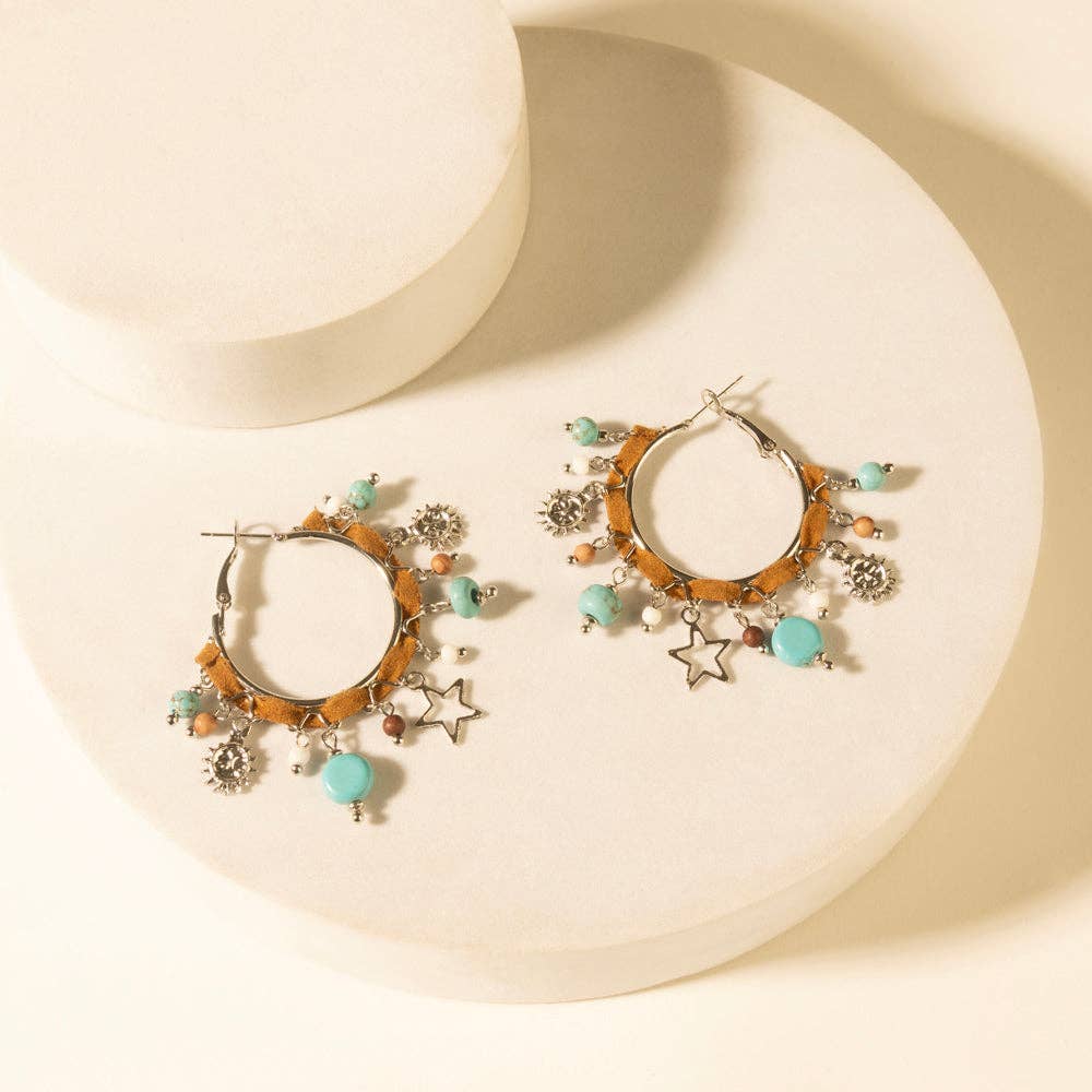 Leather-Wrapped Charm Hoop Earrings