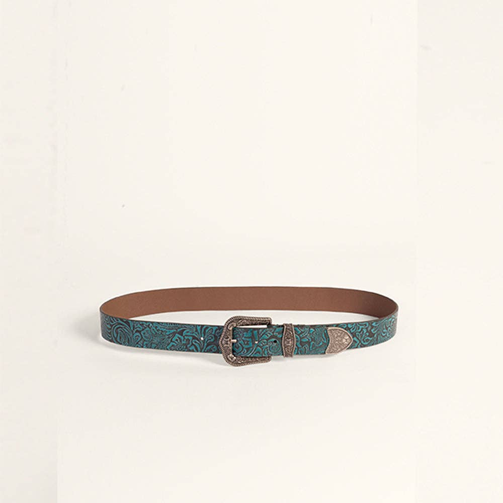 Sophia Turquoise Floral Embossed Leather Belt