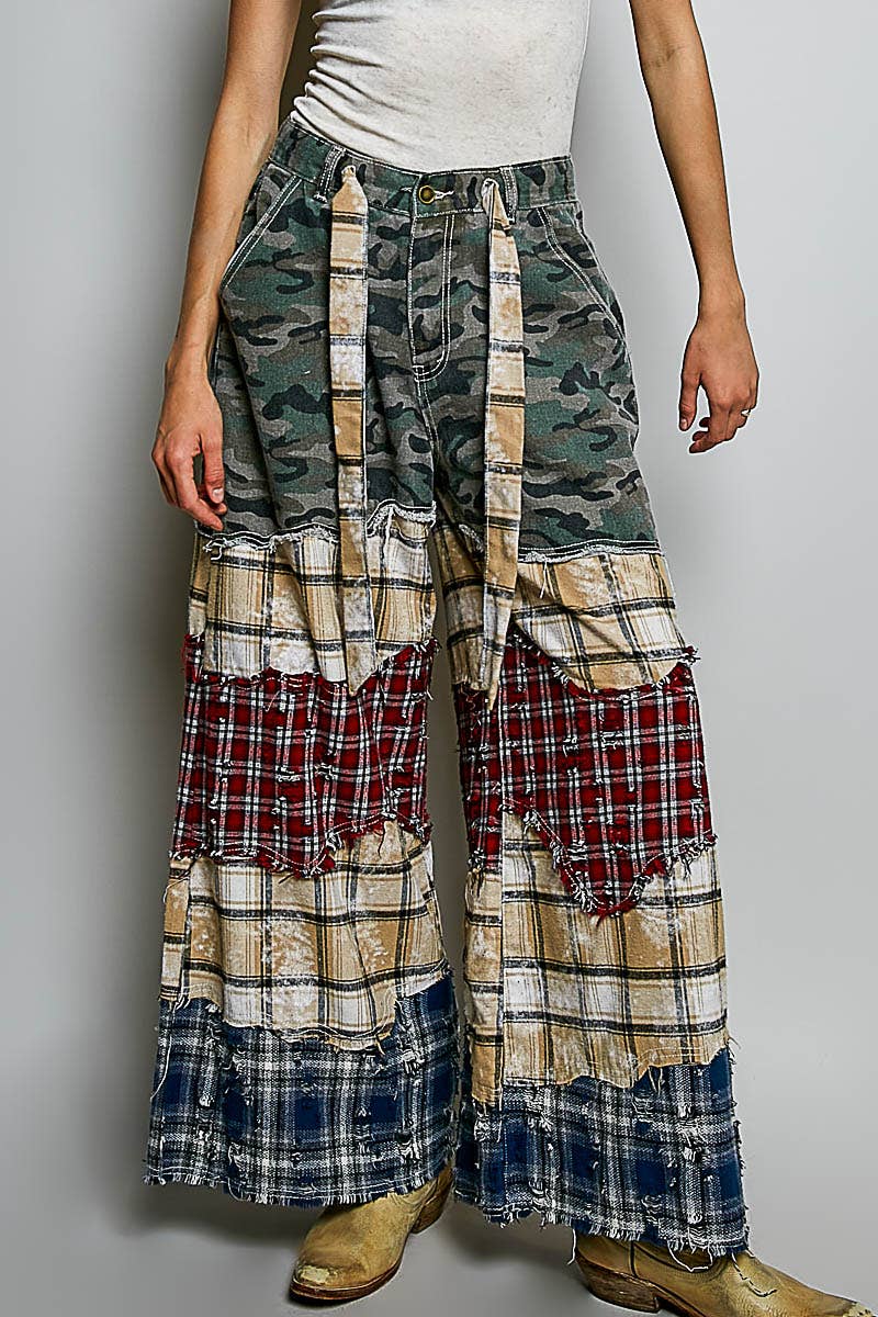 Asymmetrical Patchwork Twill Pants
