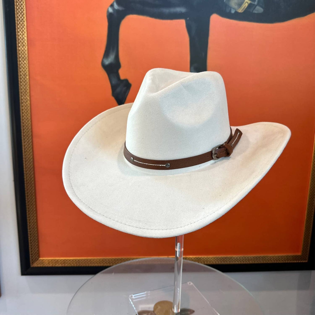 Vegan Suede Cowboy hat stiff Brim W/ Leather  Belt