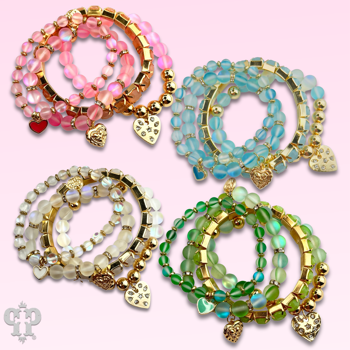 Mixed bead heart charm bracelet