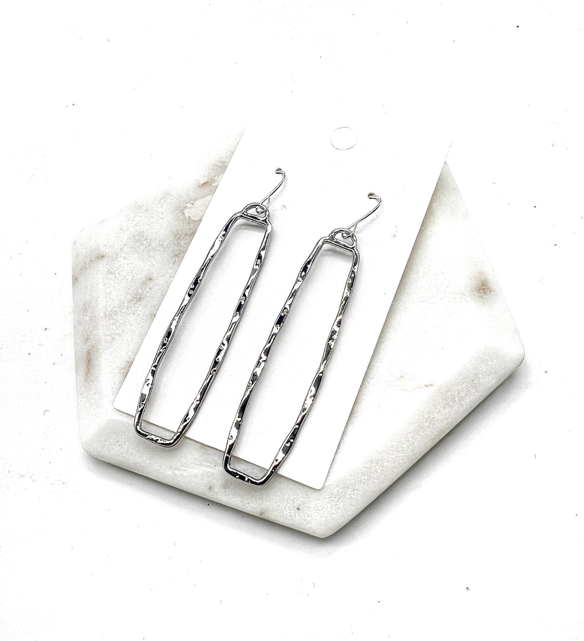 Silver Hammered Rectangle Statement Earrings