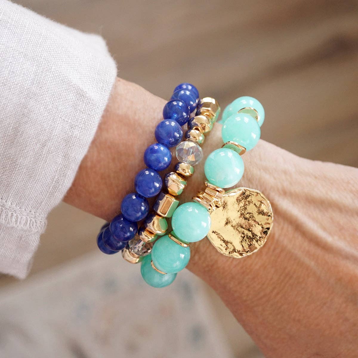 Stretchy Beaded Summer Bracelets - Gilded Sorbet Stack – Set of 3