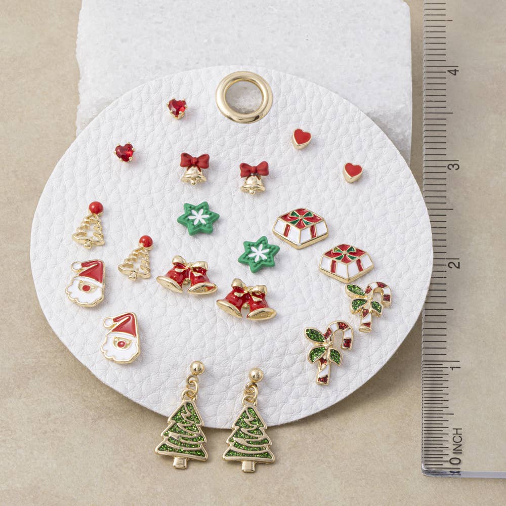 Christmas Gift Box And Candy Cane Earring Set